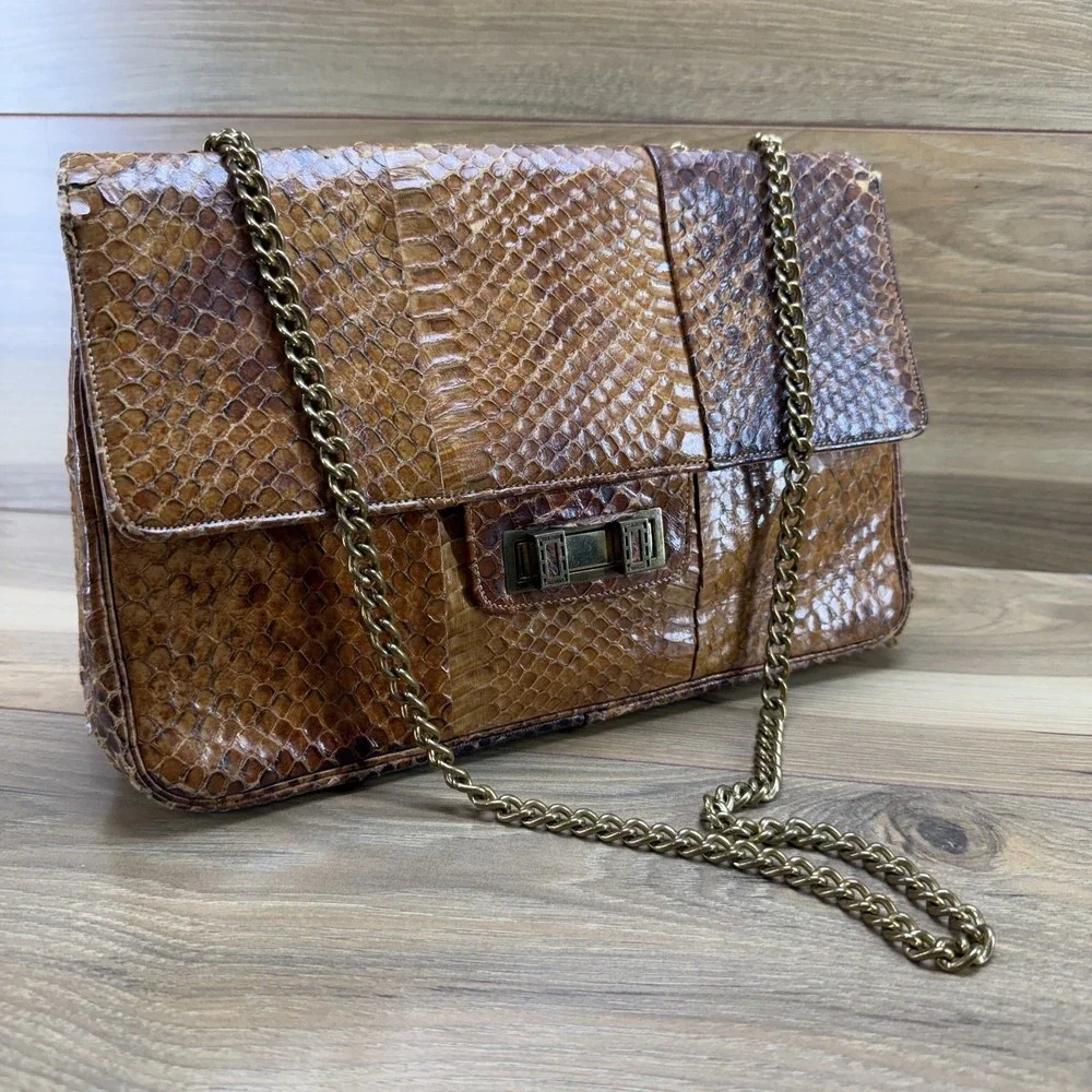Murray Kruger Vintage Snake Skin Turnlock Flap Chain Strap Bag